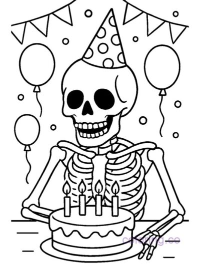 Fun Skeleton Birthday Party Coloring Page
