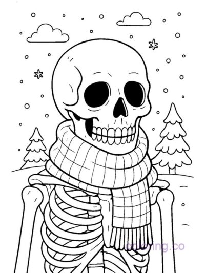 Cozy Scarf Skeleton Coloring Page