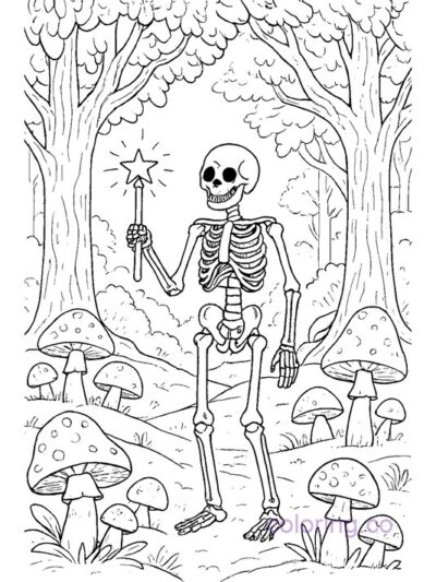Magical Forest Skeleton Coloring Page