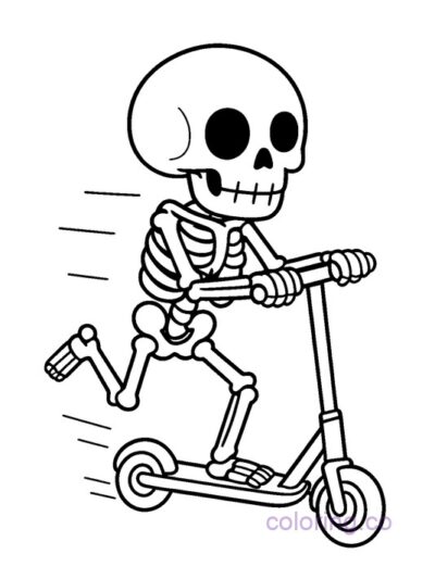 Skeleton on Scooter Coloring Page