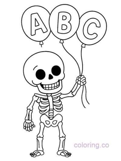 Fun Skeleton with ABC Balloons Coloring Page