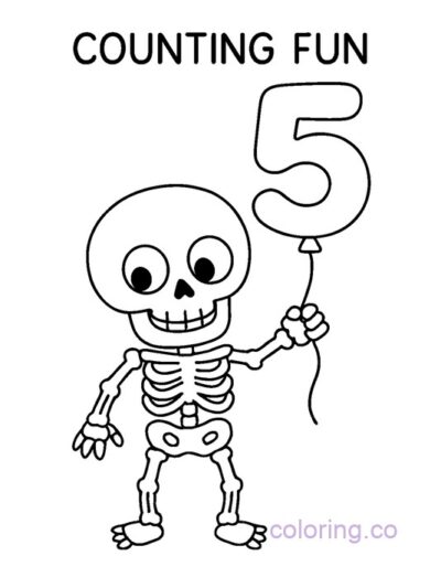 Cute Skeleton with Balloon Coloring Page