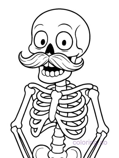 Funny Mustache Skeleton Coloring Page