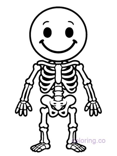 Cute Skeleton with Smiley Face Coloring Page