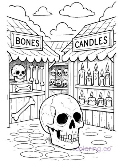Intricate Skull Market Coloring Page
