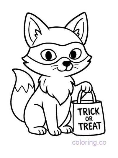 Cute Fox Trick-or-Treat Coloring Page