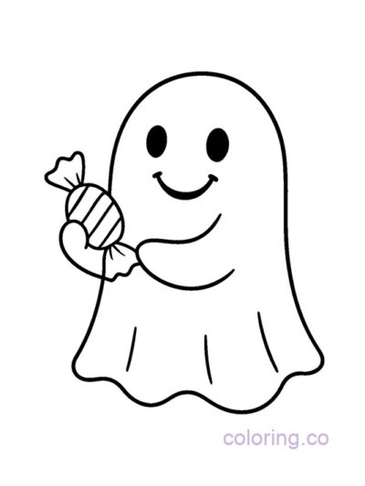 Adorable Ghost with Candy Coloring Page