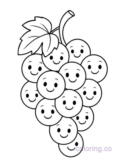 Smiley Grape Bunch Coloring Page