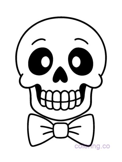 Smiley Skull with Bowtie Coloring Page