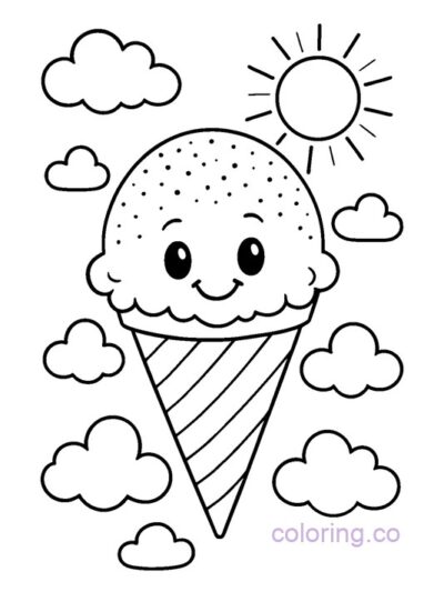 Smiley Snow Cone Coloring Page for Preschoolers