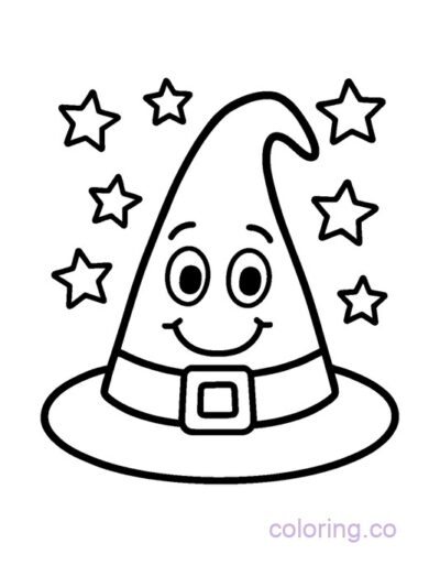 Smiley Witch Hat with Stars Coloring Page