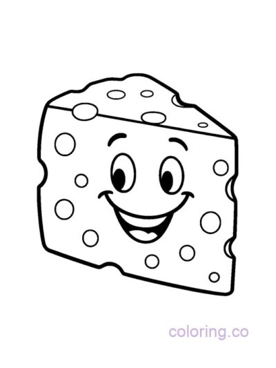 Smiling Cheese Wedge Coloring Page for Preschoolers