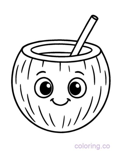 Smiling Coconut Cup Coloring Page for Preschool