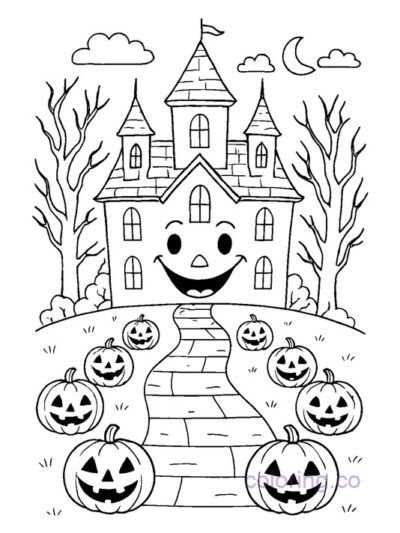 Smiling Haunted Mansion Coloring Page