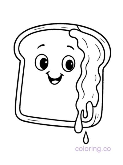 Cute Smiling PB&J Toast Coloring Page for Preschoolers