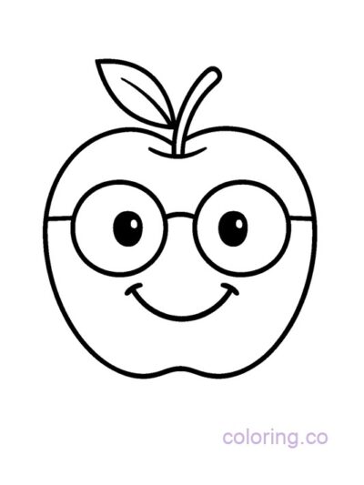 Smiling Apple with Glasses Coloring Page