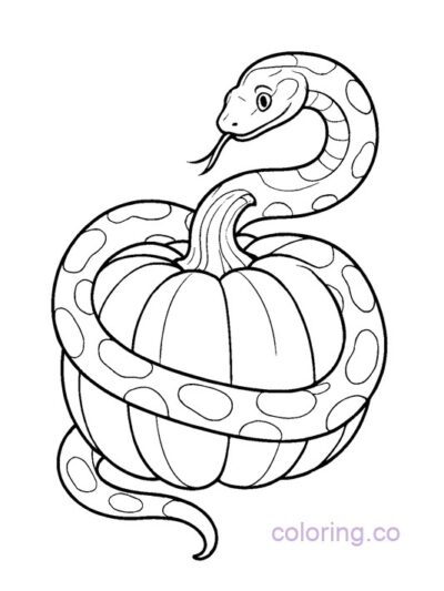 Cute Snake and Pumpkin Coloring Page