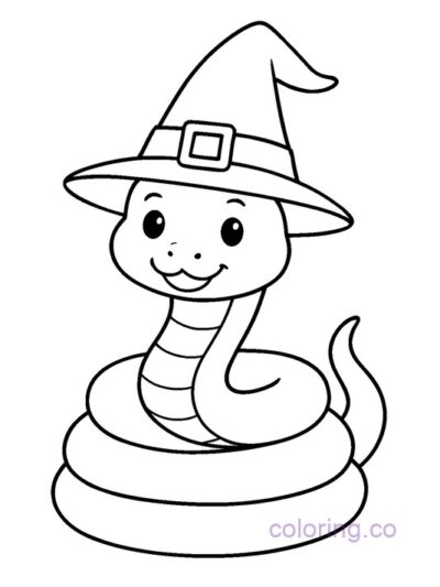 Cute Snake in Witch Hat Coloring Page