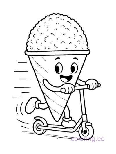 Cute Snow Cone on Scooter Coloring Page for Kids