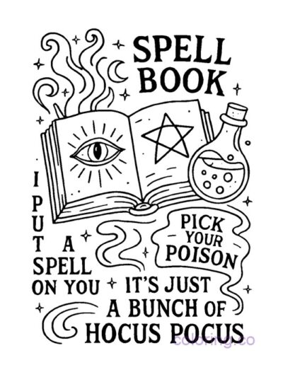 Spell Book and Potion Coloring Page