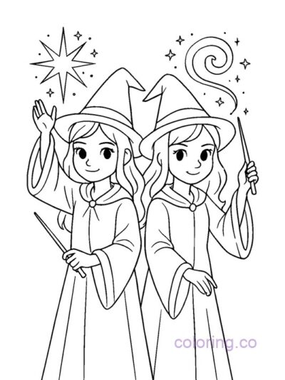 Charming Spellcasting Twins Coloring Page