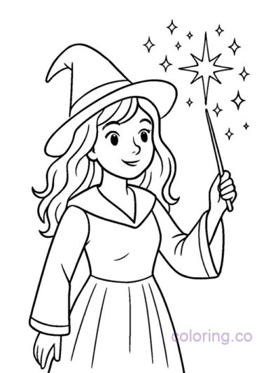 Spellcasting Witch Coloring Page