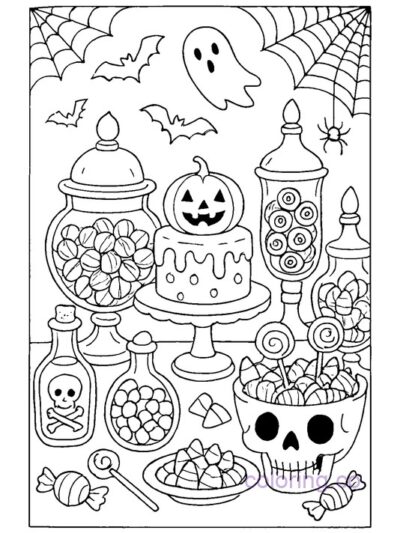 Spooky Candy Buffet Coloring Page