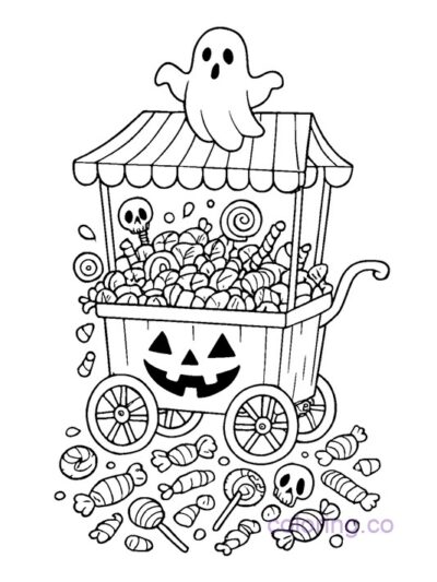 Spooky Candy Cart Coloring Page