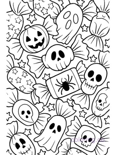 Spooky Candy Wrapper Collage Coloring Page