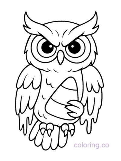 Spooky Owl with Candy Corn Coloring Page