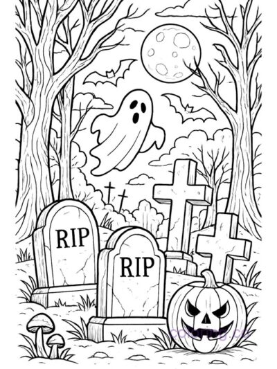 Spooky Halloween Scene Coloring Page