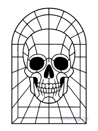 Intricate Stained Glass Skull Coloring Page