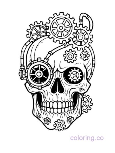 Steampunk Skull Coloring Page