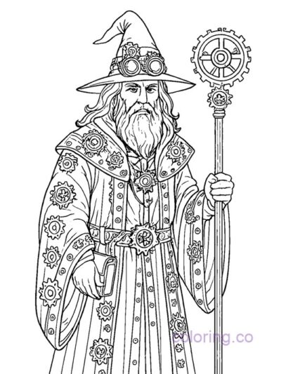 Steampunk Wizard Printable Coloring Page
