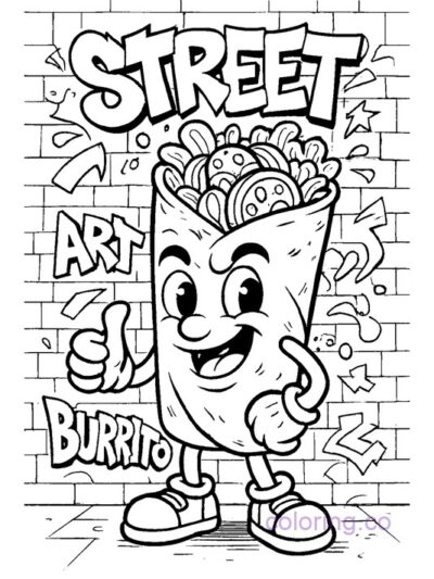 Fun Street Art Burrito Coloring Page for Teens