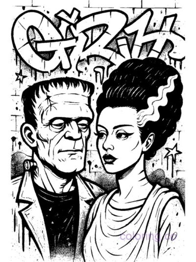 Street Art Monster Couple Coloring Page