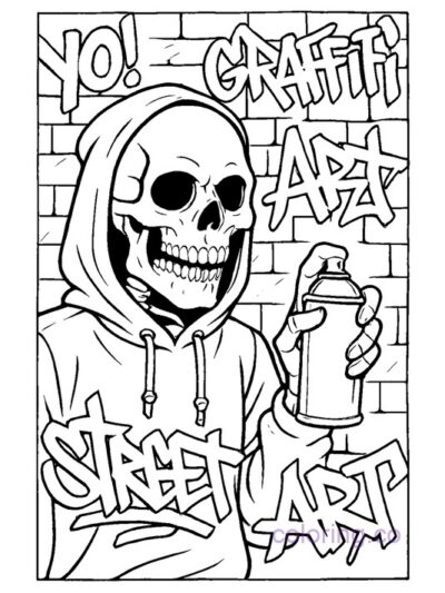 Street Art Skeleton Graffiti Coloring Page