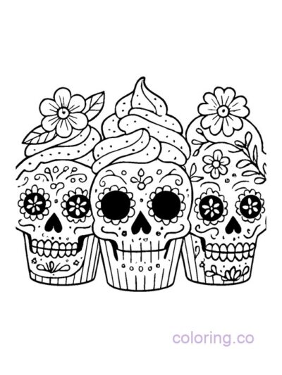 Sugar Skull Cupcake Coloring Pages