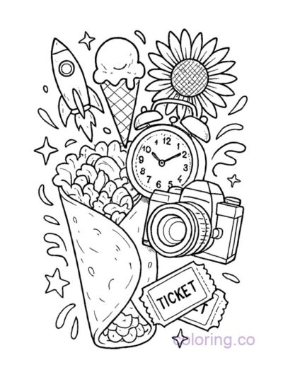 Surreal Burrito Coloring Page for Teens