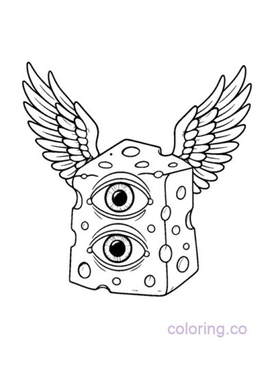 Surreal Cheese Winged Coloring Page for Teens
