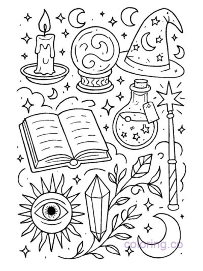Surreal Magical Items Coloring Page
