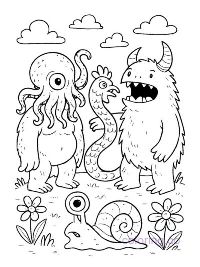"Surreal Monster Coloring Page for Teens"