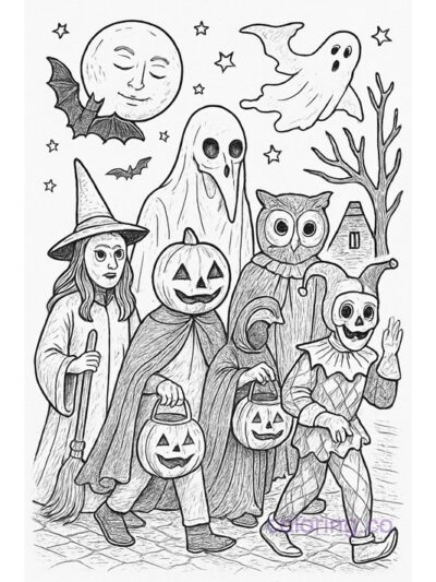 Surreal Halloween Costume Parade Coloring Page
