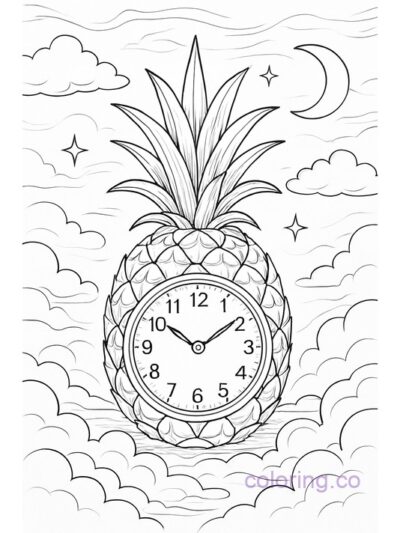Surreal Pineapple Clock Coloring Page