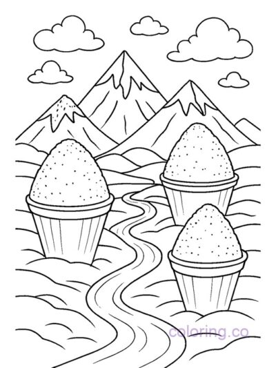 Surreal Snow Cone Landscape Coloring Page for Teens