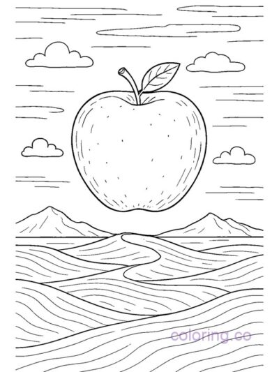 Surreal Apple Floating Over Desert Coloring Page