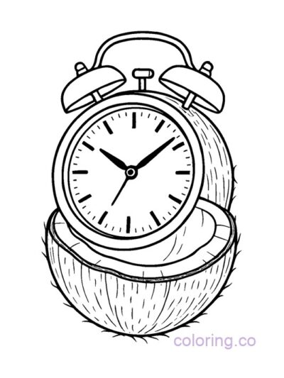 Surrealist Coconut Clock Coloring Page for Teens