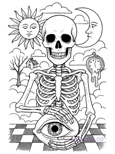 Surrealist Skeleton Mashup Coloring Page