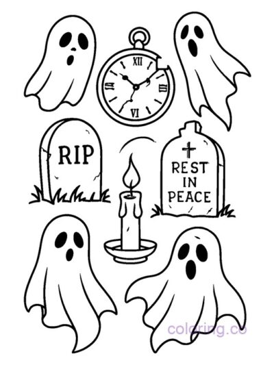 Spooky Haunted Symbols Coloring Page