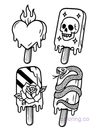Fun Tattoo Flash Popsicle Coloring Page for Adults